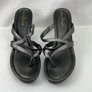 Cole Haan Women’s Black Leather Strappy Wedge Sandals Preppy Cushioned Size 10 B